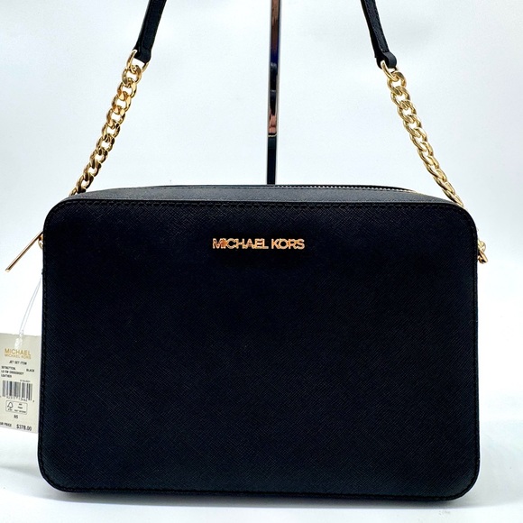 Michael Kors Large Jet Set Item EW Chain Xbody Crossbody Bag Black/Gold - Picture 1 of 8